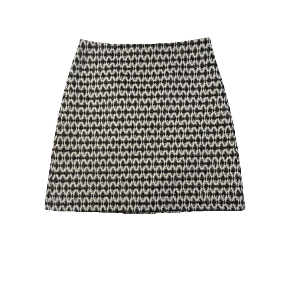 LOFT A Line Mini Skirt Geometric Print Metallic Thread Black White Gold Size‎ 4